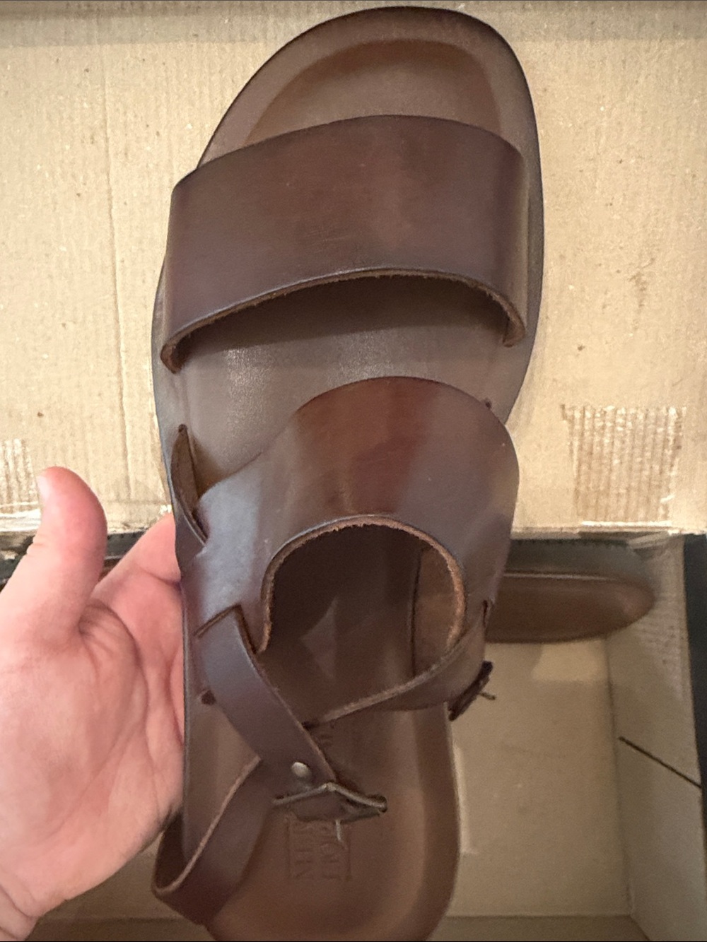 •MERCANTI FIORENTINI• Brown Leather Sandal Adjustable Strap >> Size 12 NIB